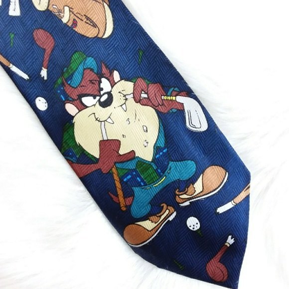 Tazmanian Devil Blue Polyester Tie "No to Golf" - Picture 1 of 8